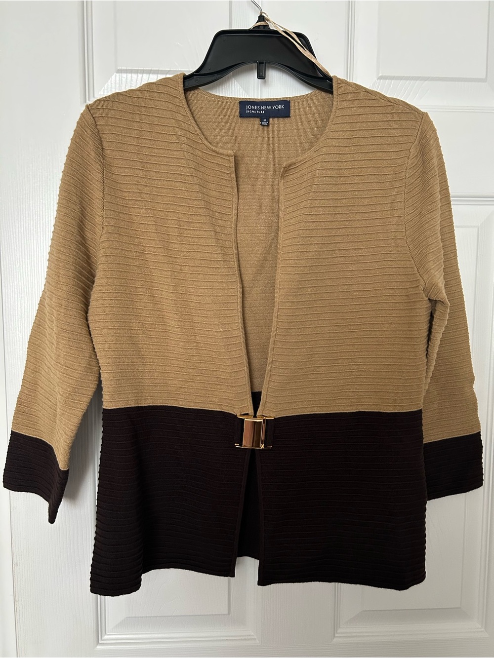 Jones New York Ribbed Colorblock Cardigan Sweater Gold Clasp Size M/ NWOT